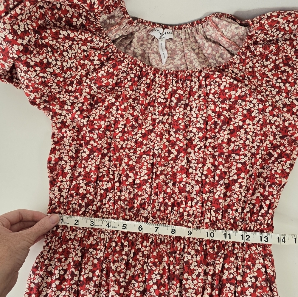 Apiece Apart Nova Red Floral Midi Dress M Organic Cotton Cut Out Back Pockets - Picture 13 of 16